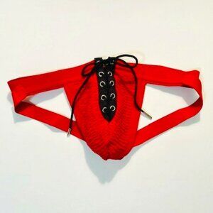FIZX Mark by Undergear Solid Knit Lace-up Athletic Supporter/Jock - Red/ Black